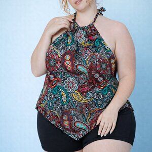 Island Pearls Halter - Style Paisley Tankini Swim Top - Women's Size 20